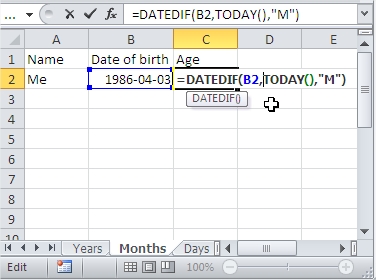 DateDifference Months Excel
